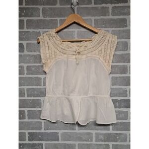 Anthropologie HD in Paris Womens Peasant Top Grey Crochet Sleeveless‎ Size 08